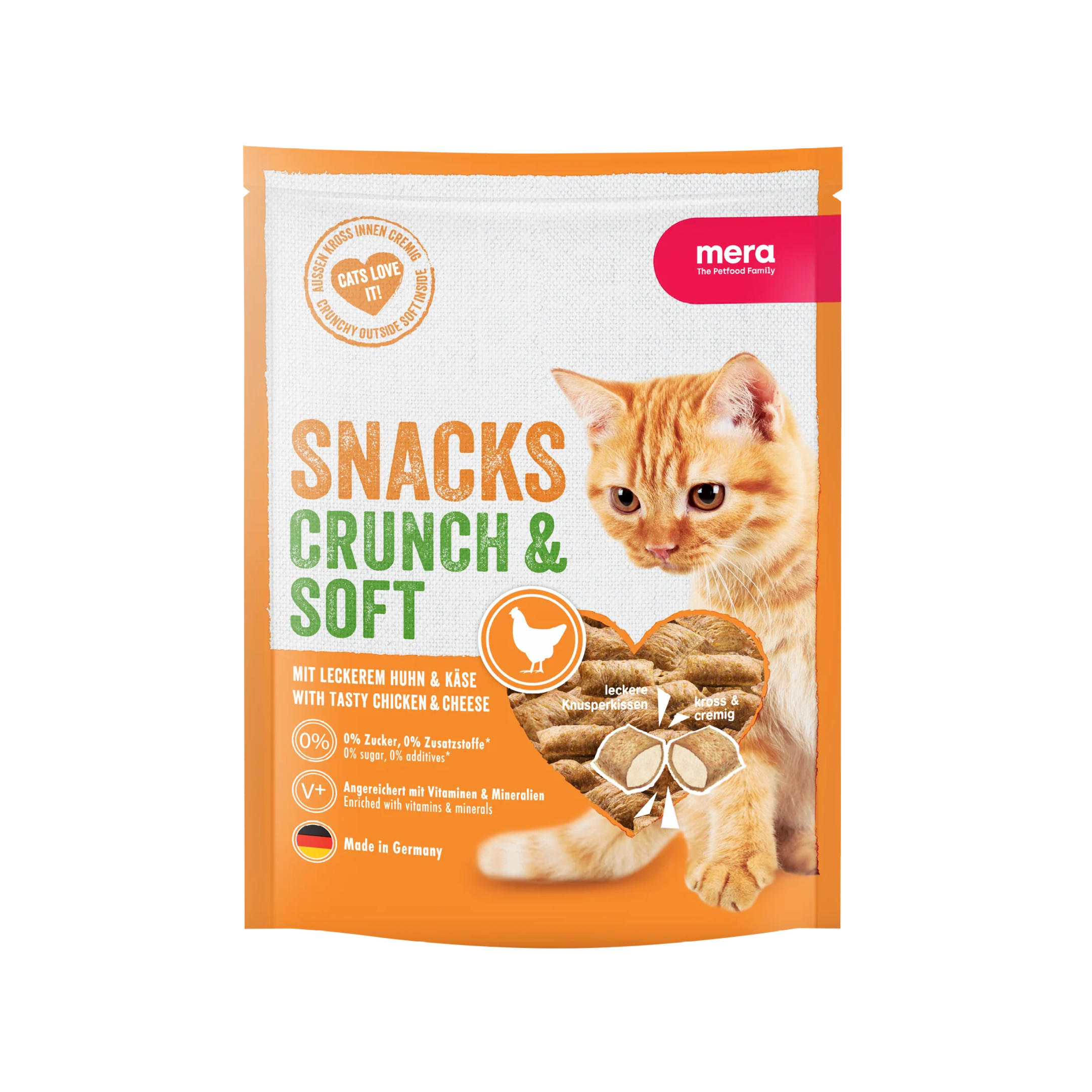 MERA Crunch & Soft Cat Snacks with Chicken & Cheese 200g for Adult Cats