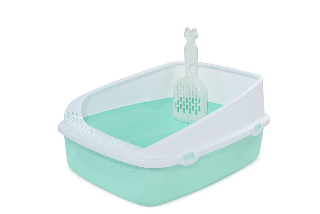 Semi Enclosed High Rim Cat Litter Box with Scoop and Litter Catching Footboard