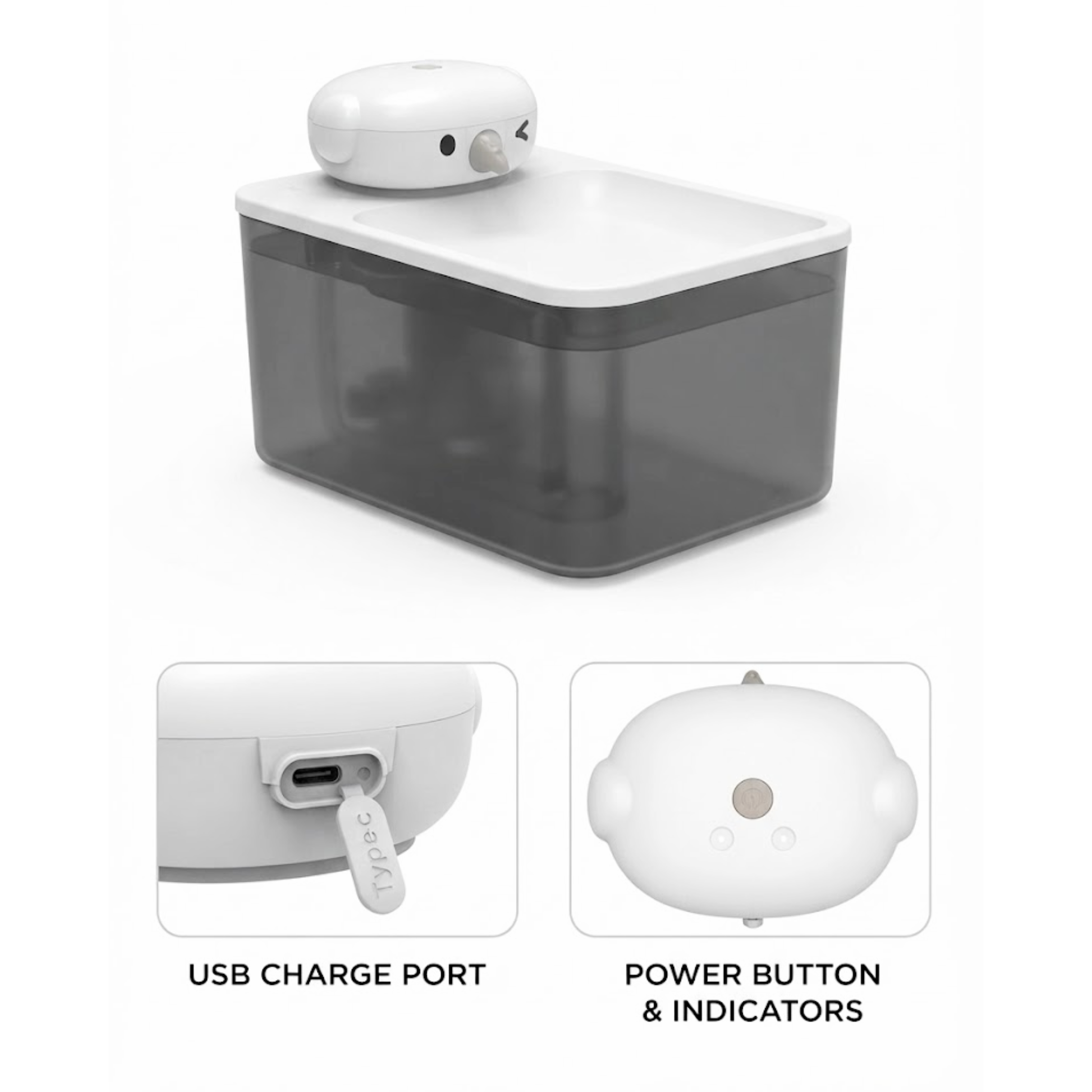 Cute Bird Wireless Rechargeable Pet Water Fountain for Cats and Small Dogs