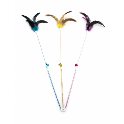 Interactive feather wand cat toy with bells and glitter rod