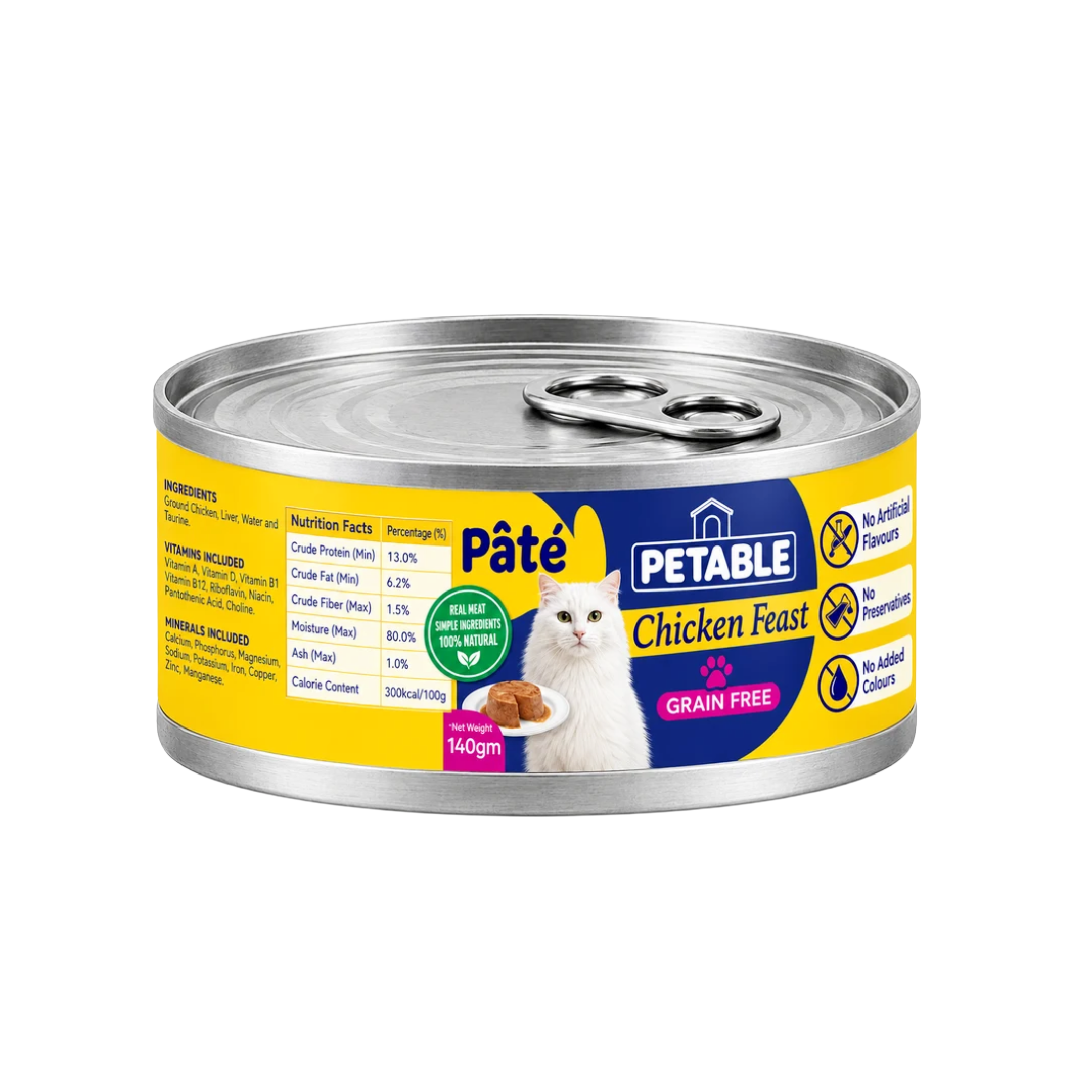 Petable Chicken Feast Grain-Free Pate Wet Cat Food 140g