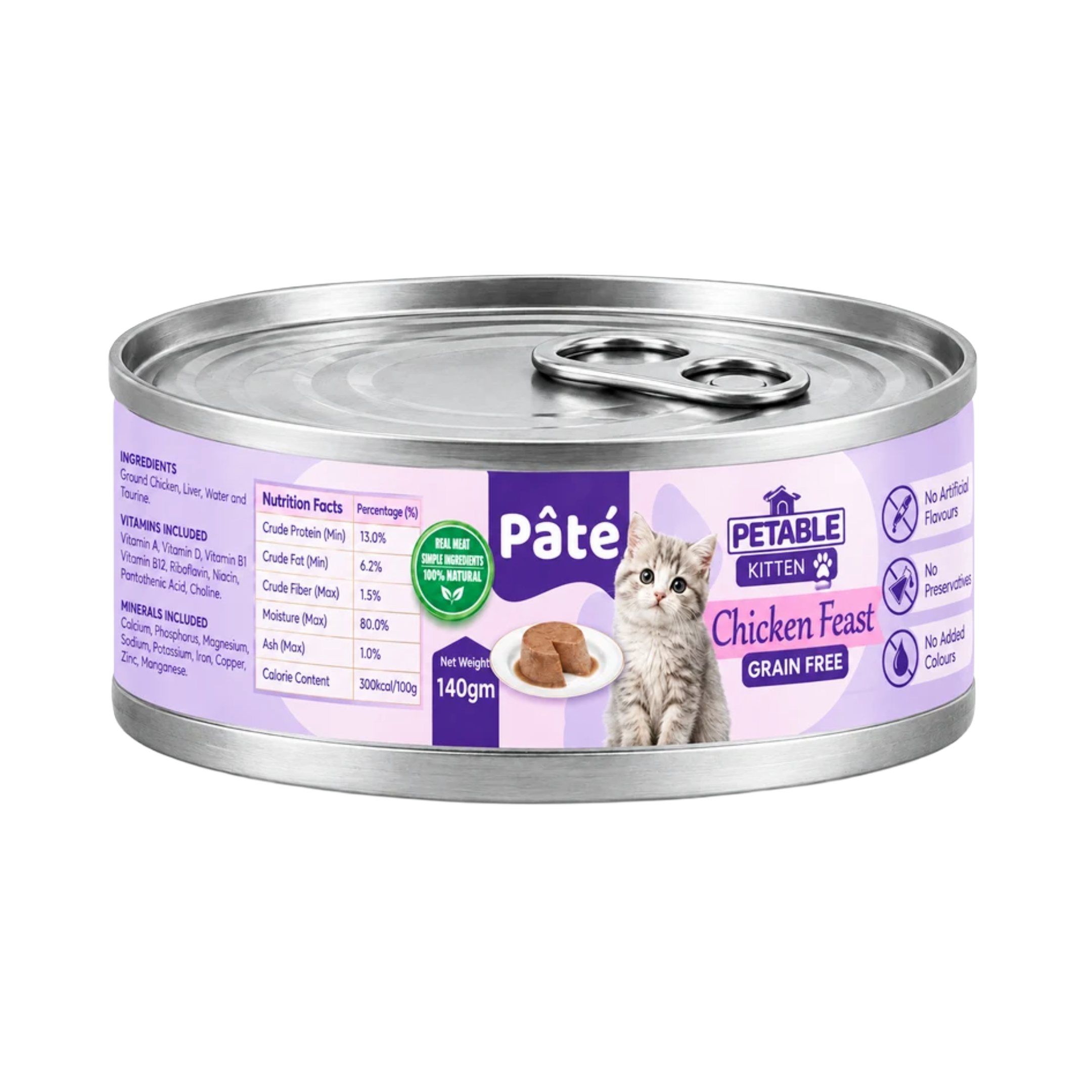 Petable Kitten Chicken Feast Grain-Free Pâté Wet Kitten Food 140g